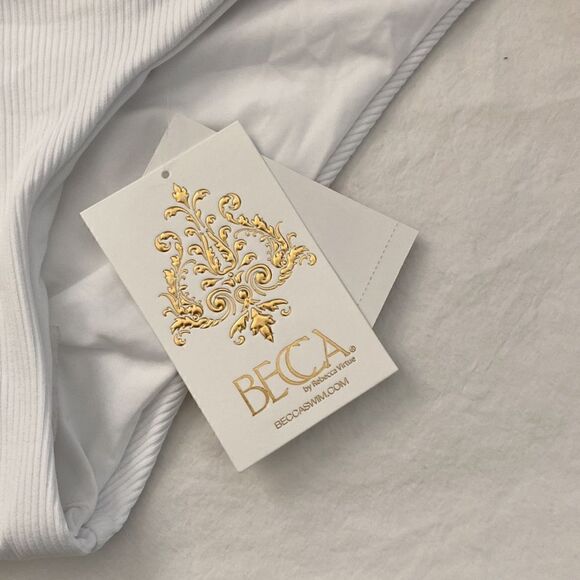 Becca by Rebecca Virtue White Adela Ruched Hipster Bikini Swim Bottom NWT - Picture 6 of 8